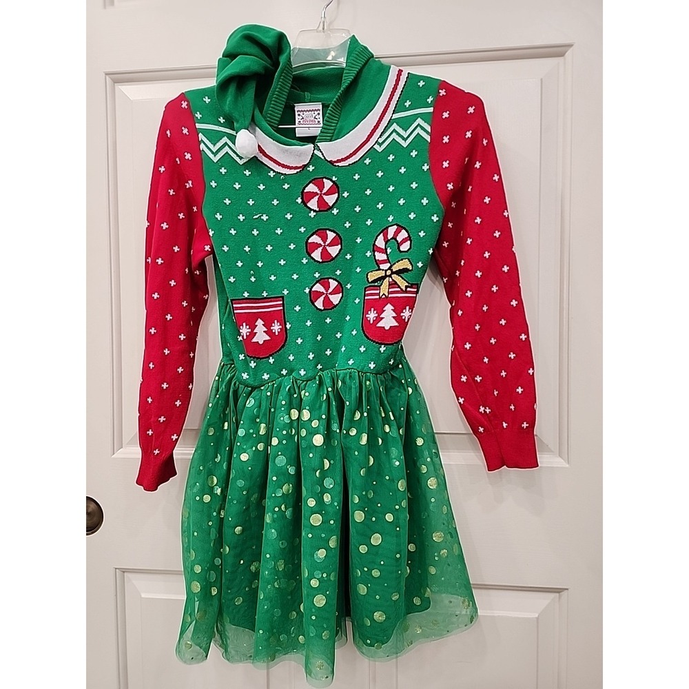 Girls Christmas Sweater & Tull Dress - Ugly Sweater- Girls Large Costume Dress
